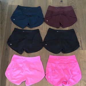 Lululemon MidRise Speed Up 4” Shorts, size 4 - Navy, Burgundy, Black x2, Pink x2